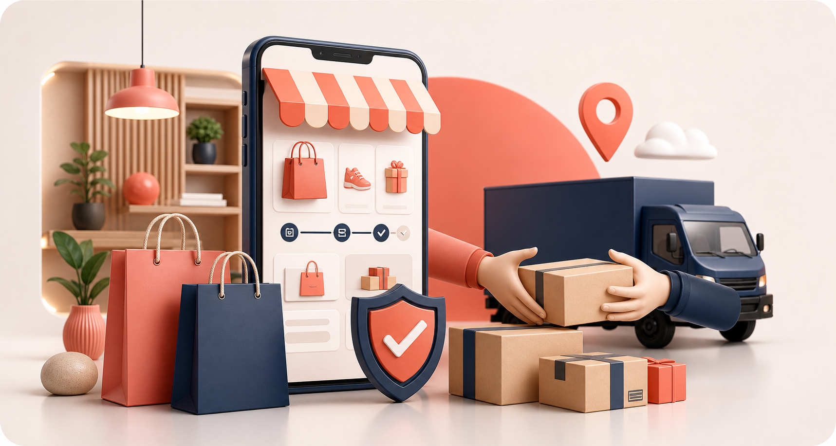 Premium ecommerce shopping, packages, and delivery illustration