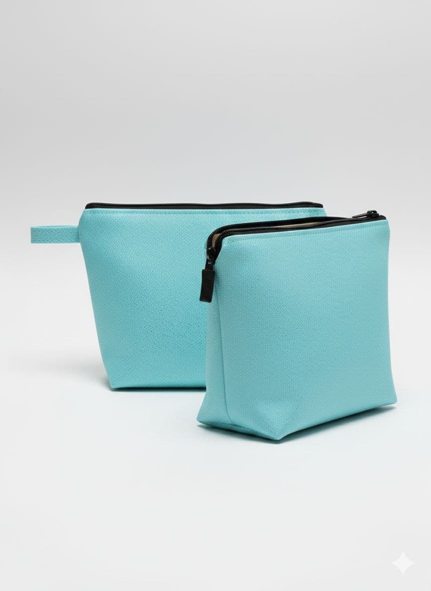 Premium Travel Cosmetic Pouch with Free Cute Keychain – Sky Blue