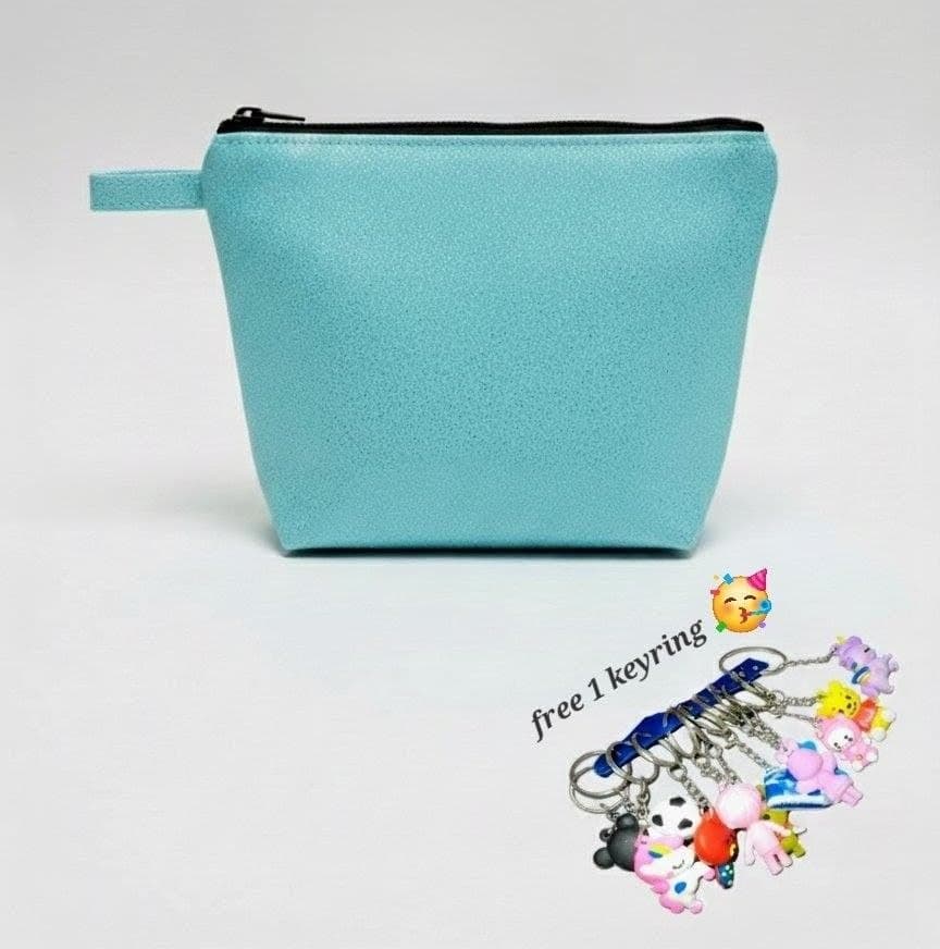 Premium Travel Cosmetic Pouch with Free Cute Keychain – Sky Blue